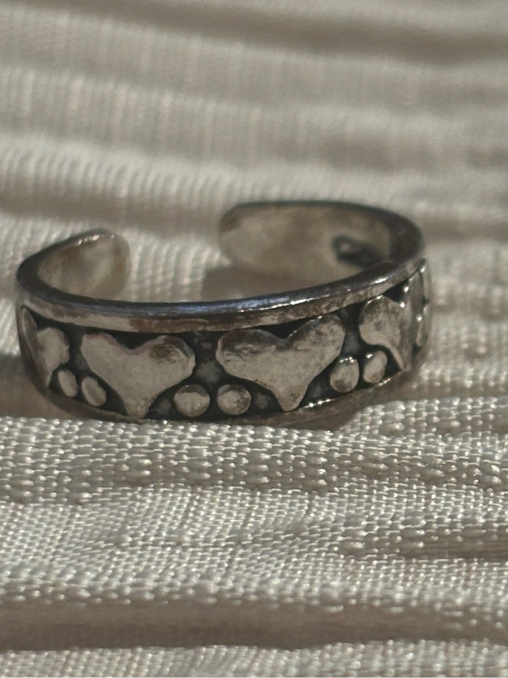 TOE RING .925 Sterling Silver Fine Jewelry Sz 3 Adjustable band ring HEARTS DOTS
